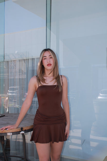 Vestido café corto licra #11520