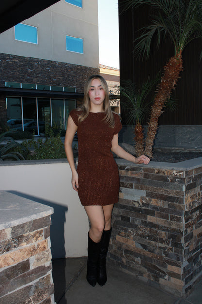 Vestido, café de suéter corto con brillos #11667￼