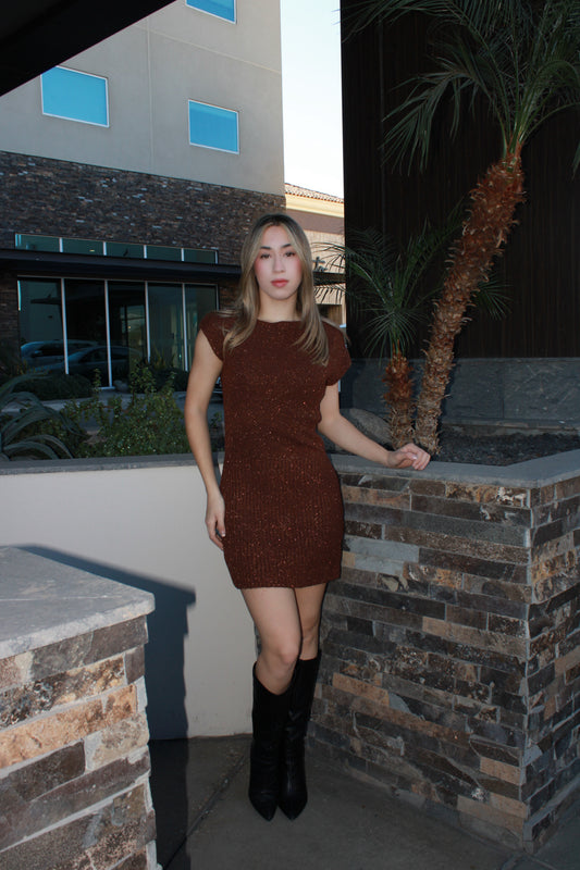 Vestido, café de suéter corto con brillos #11667￼