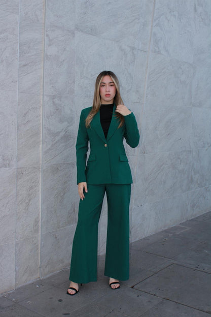 Traje verde oscuro de pantalón y saco #11586