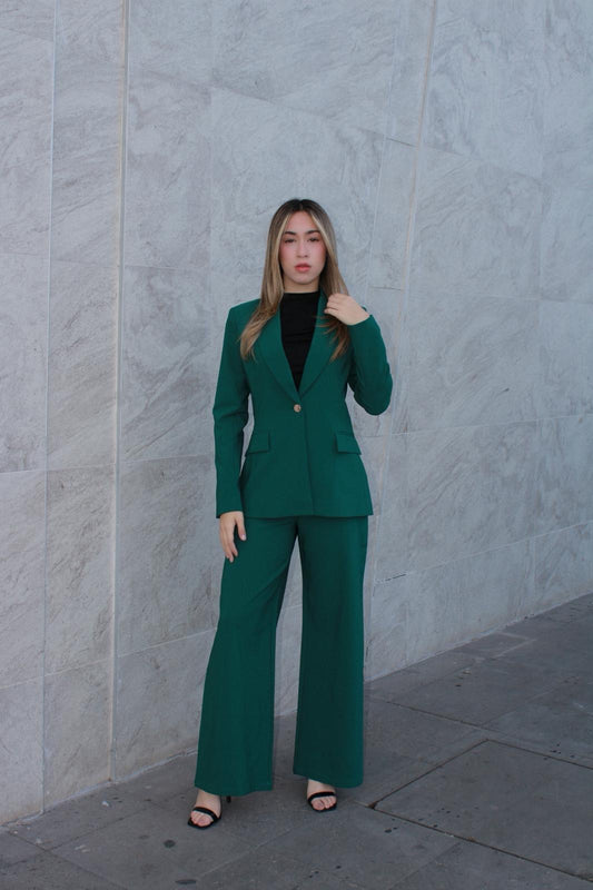 Traje verde oscuro de pantalón y saco #11586