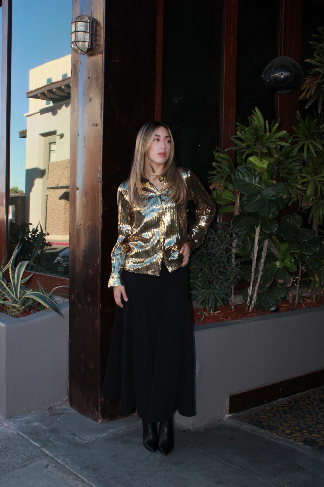 Blusa de botones lentejuelas dorada #11639