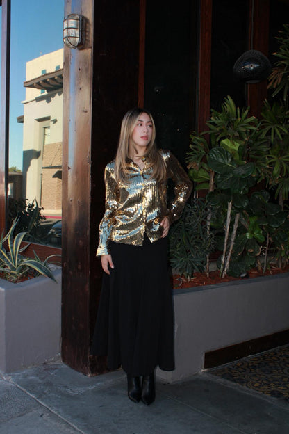 Blusa de botones lentejuelas dorada #11639