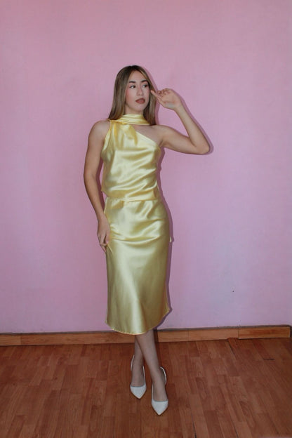 Faldas satinada midi￼ amarilla #11745