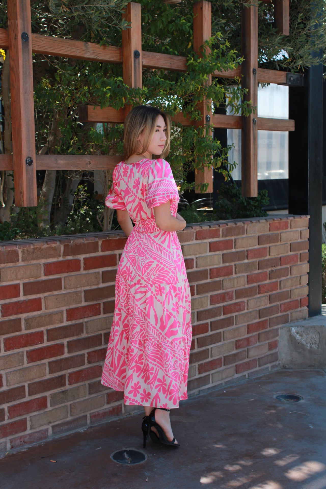 Vestido estampado rosa y blanco #11290