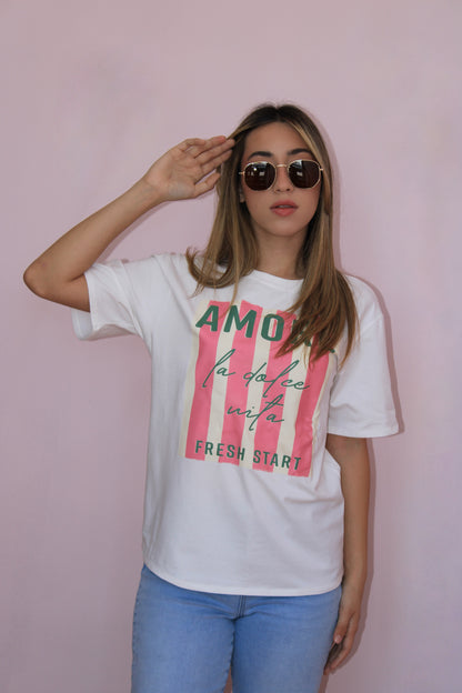 Tshirt blanca con estampado rosa #11882