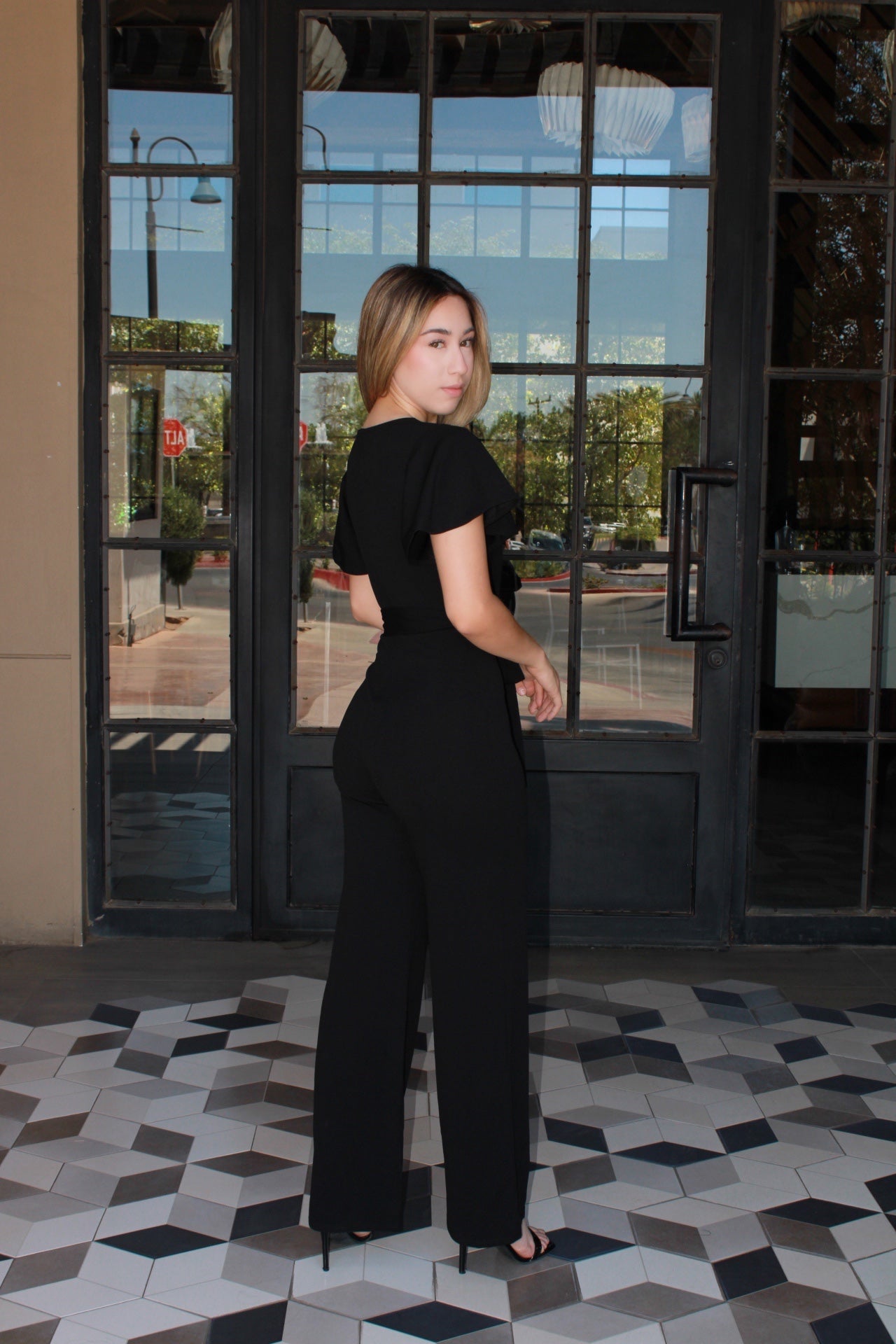Jumpsuit negro manga corta #11305