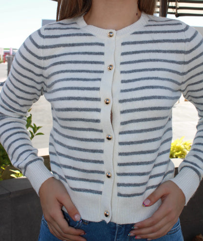 Suéter rayado crema c gris #11504