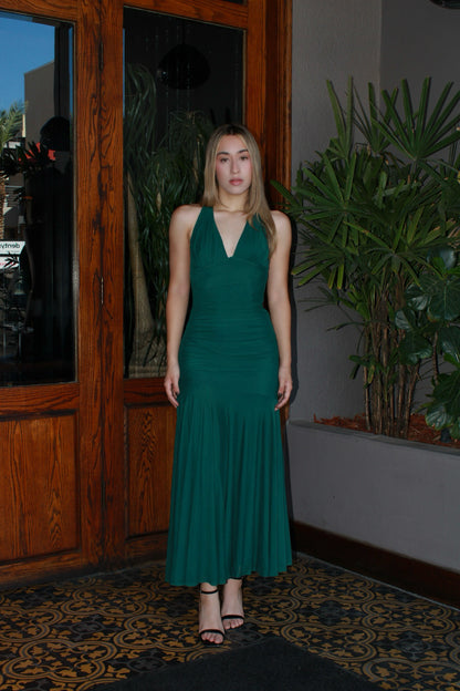 Vestido largo verde oscuro halter #11440