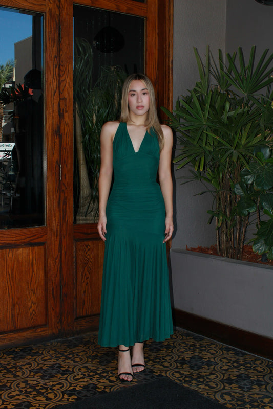 Vestido largo verde oscuro halter #11440
