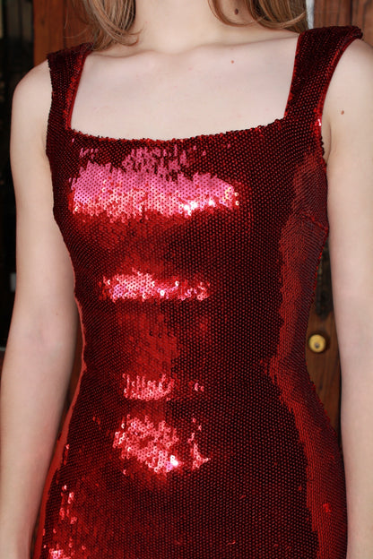 Vestido midi rojo lentejuela #11554