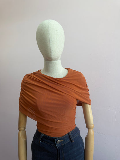 Blusa, naranja, asimétrica, tela mesh #11960