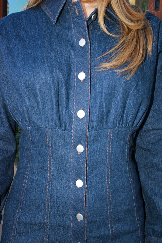 Vestido de mezclilla manga bombacha #11541