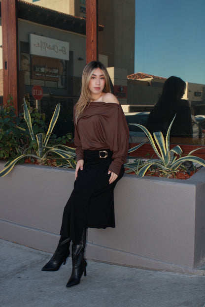 Blusa café bonbacha hombro descubierto #11573