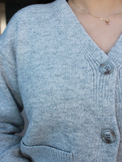 Suéter cardigan de botones gris cuello V #11698