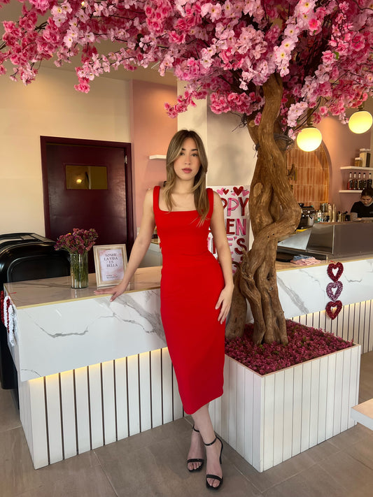 Vestido rojo con escote en espalda #10940