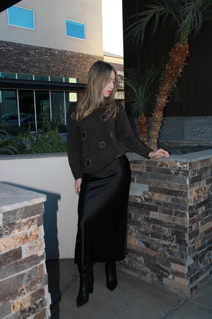 Blusa, suéter, café, con bolas de brillos #11663￼