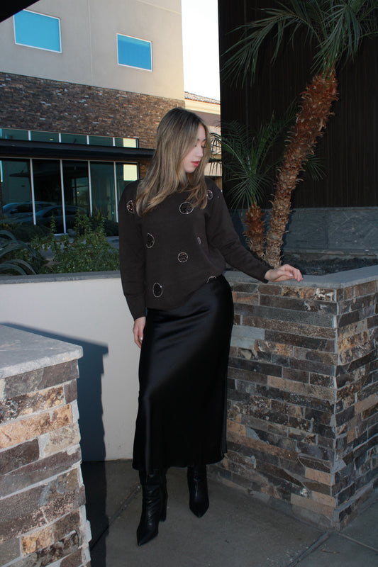 Blusa, suéter, café, con bolas de brillos #11663￼