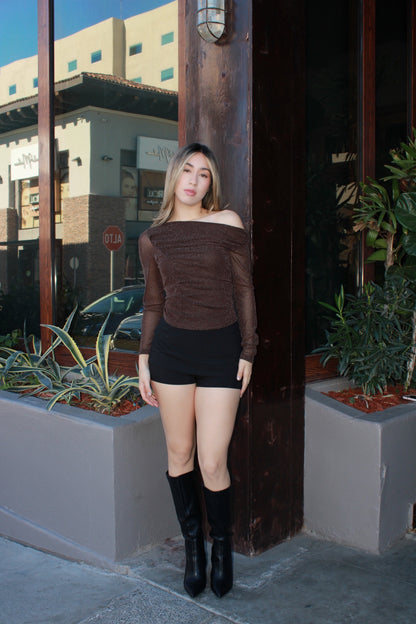 Blusa café con brillitos #11560