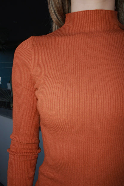 Vestido, café, naranja, corto, tela de suéter manga larga #11690￼