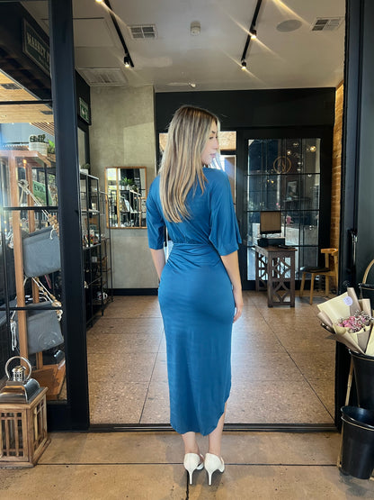Vestido azul escote en V#11850