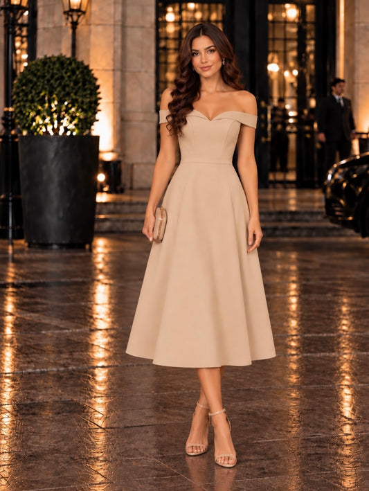Vestido beige midi #12035
