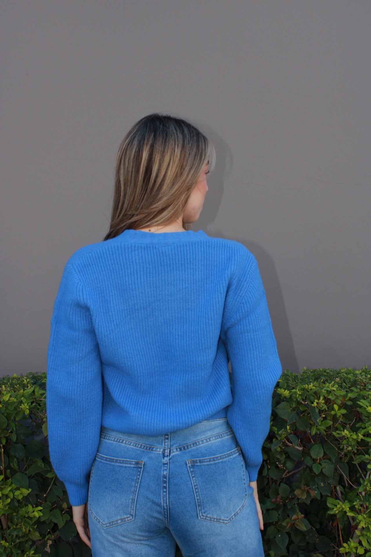 Suéter de botones tejido azul #11564