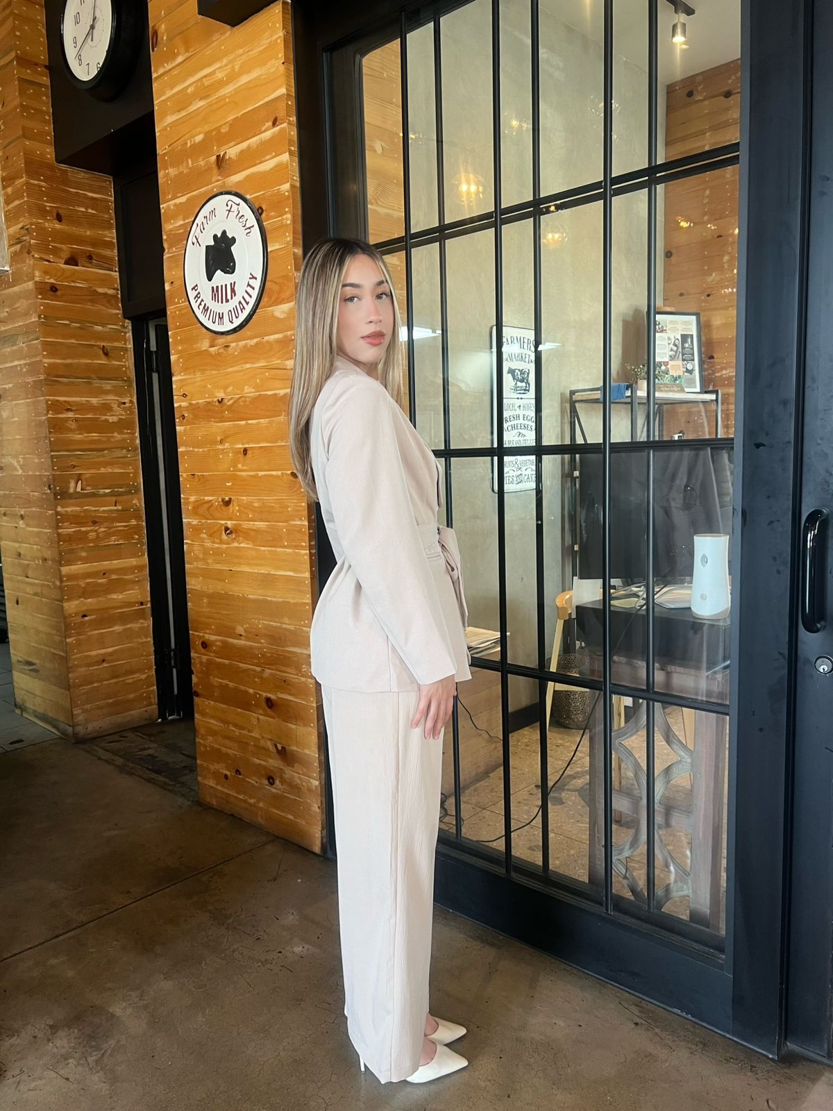 Conjunto, beige, blazer y pantalón #11833￼