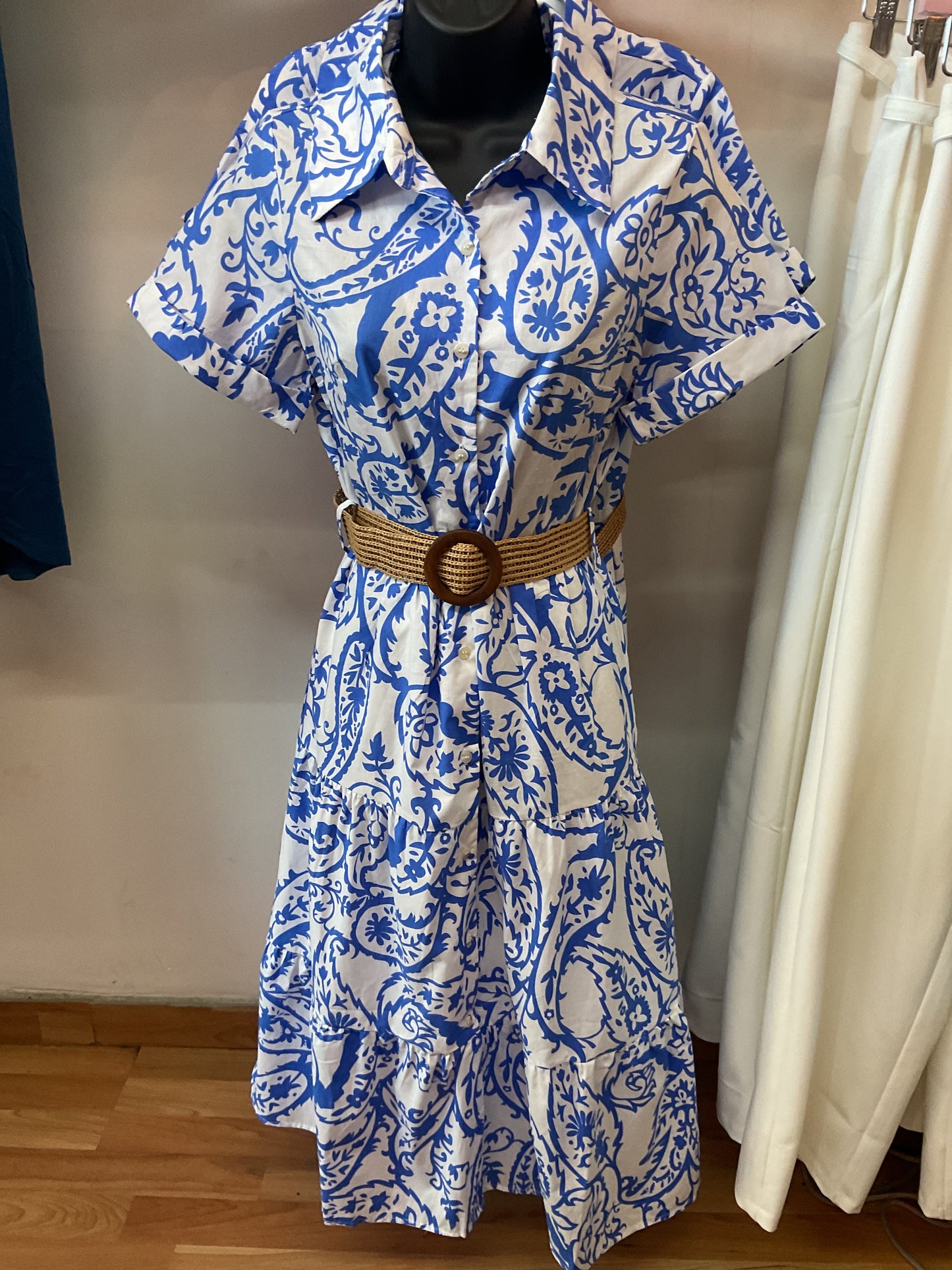 Vestido azul con cinturón #11867￼