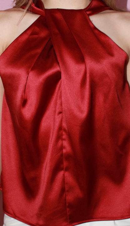 Blusa rojo quemado satinada halter #11368