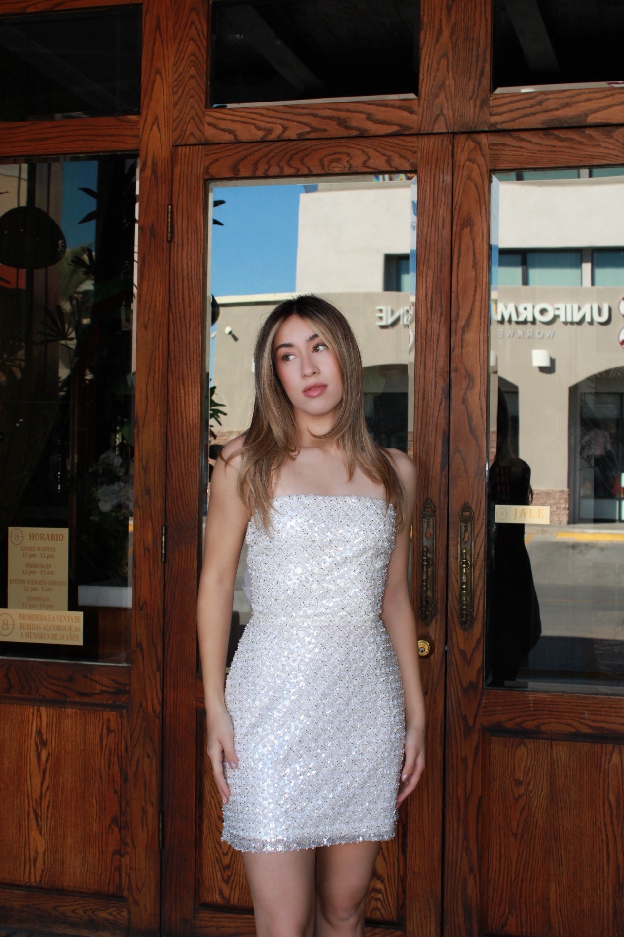 Vestido blanco strapless corto c brillos #11574