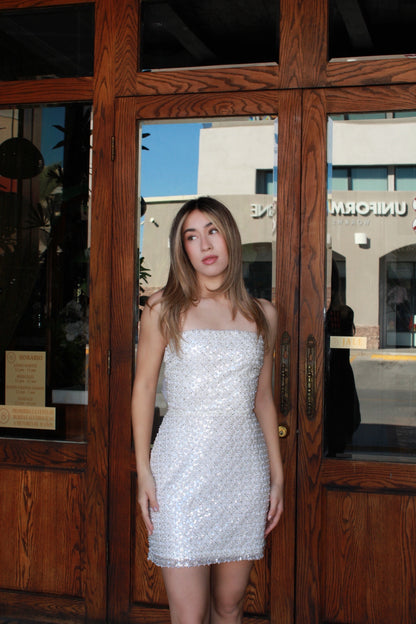 Vestido blanco strapless corto c brillos #11574