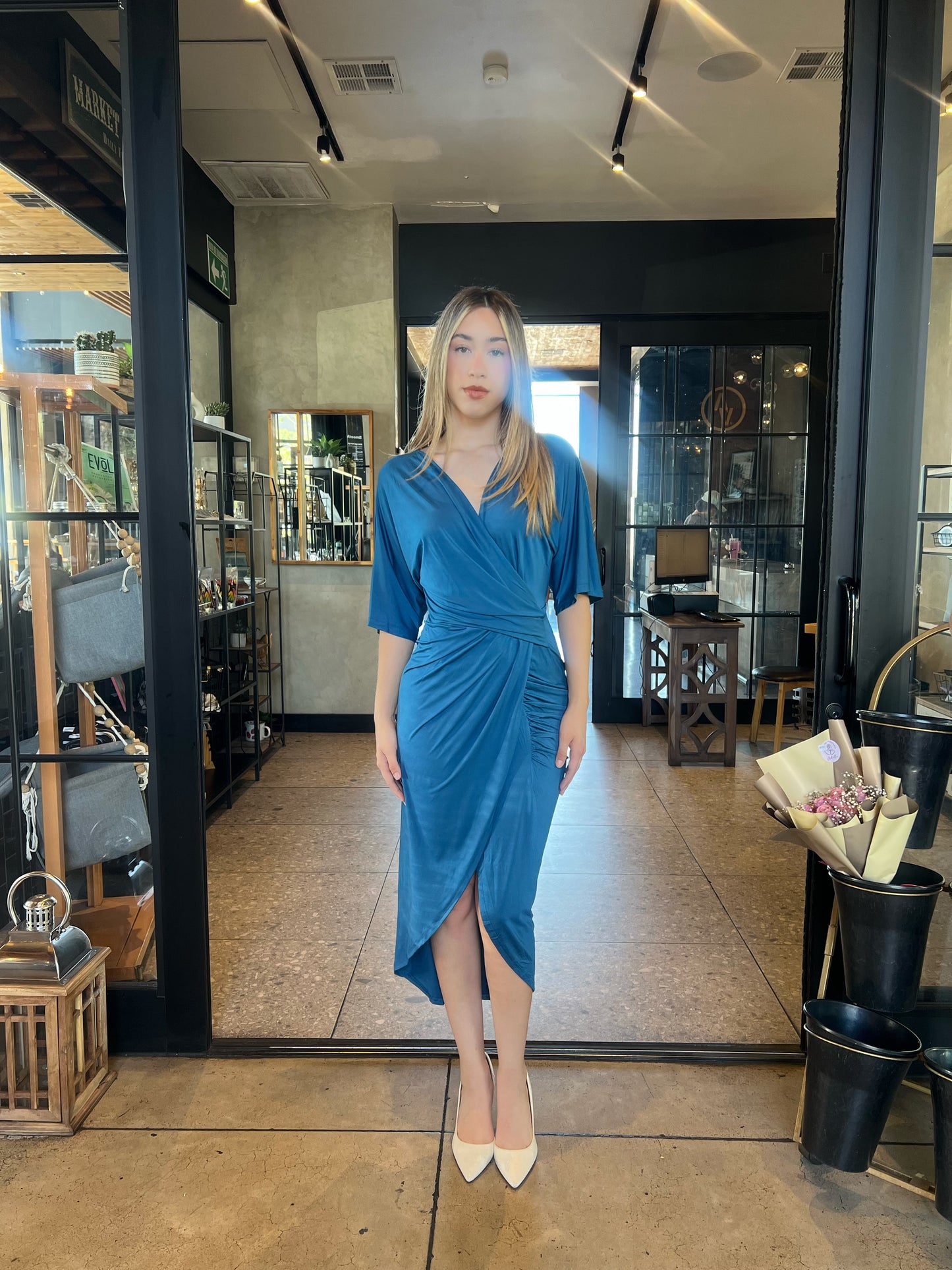 Vestido azul escote en V#11850