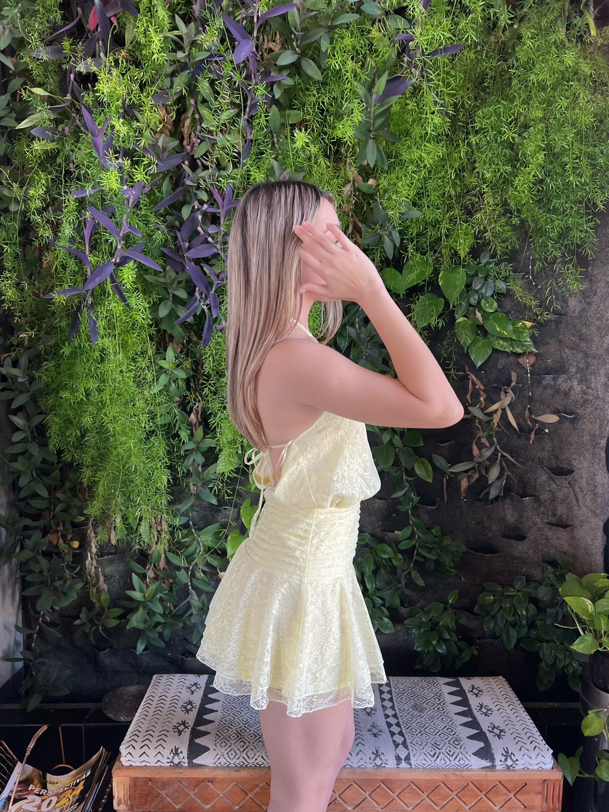 Vestido amarillo corto de encaje #11824
