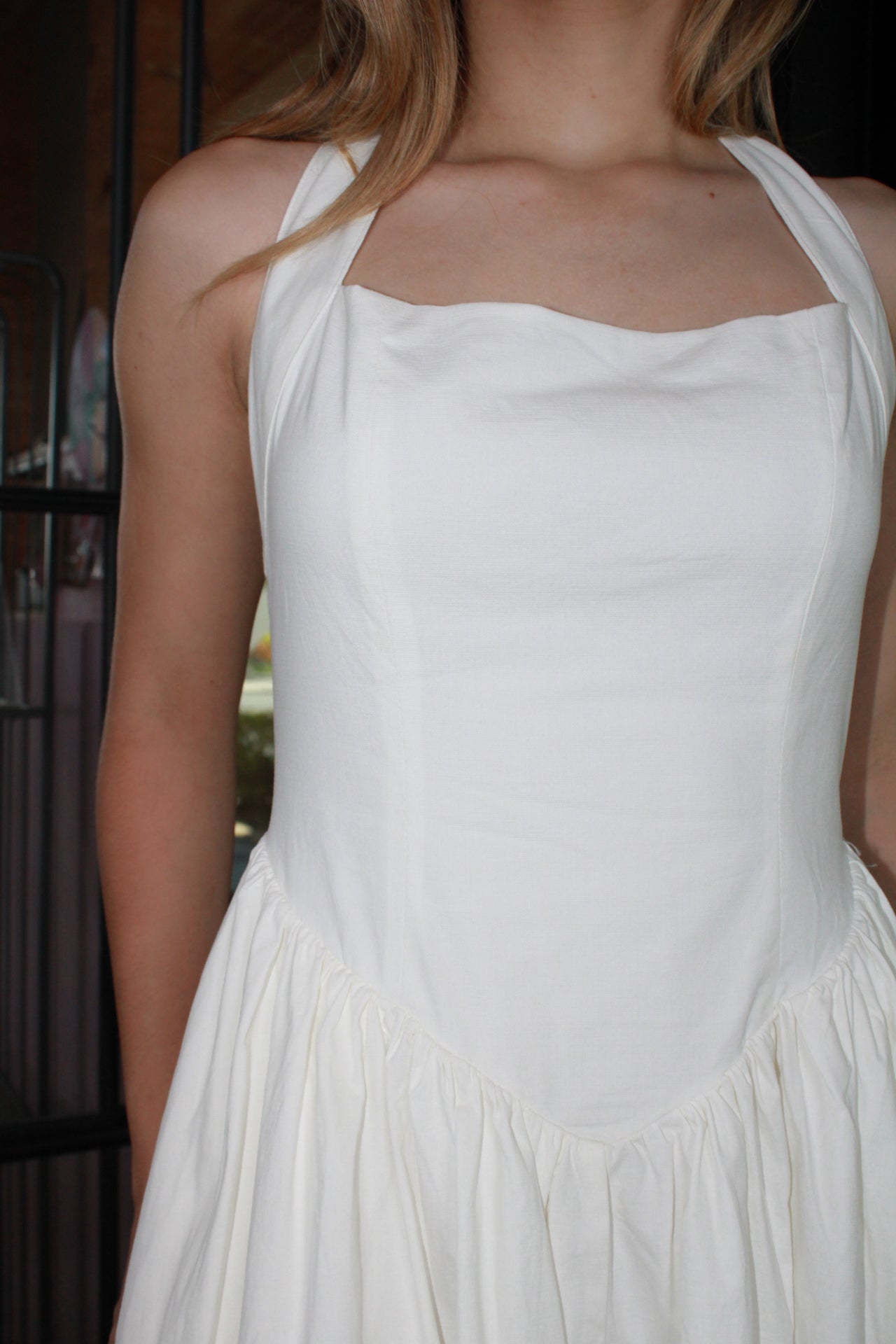 Vestido Blanco Largo corte globo halter #11322