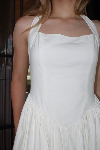 Vestido Blanco Largo corte globo halter #11322