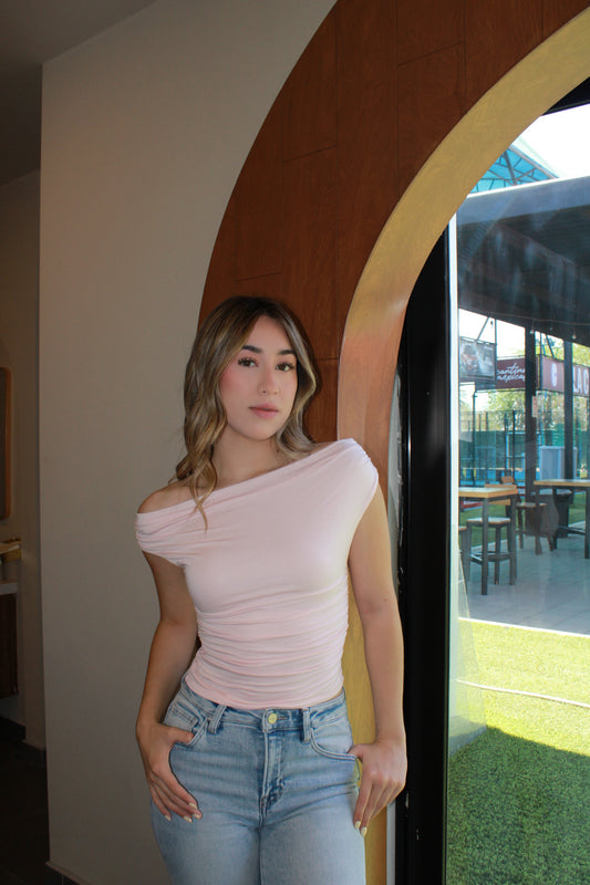 Blusa de hombros asimétrico rosita #11176