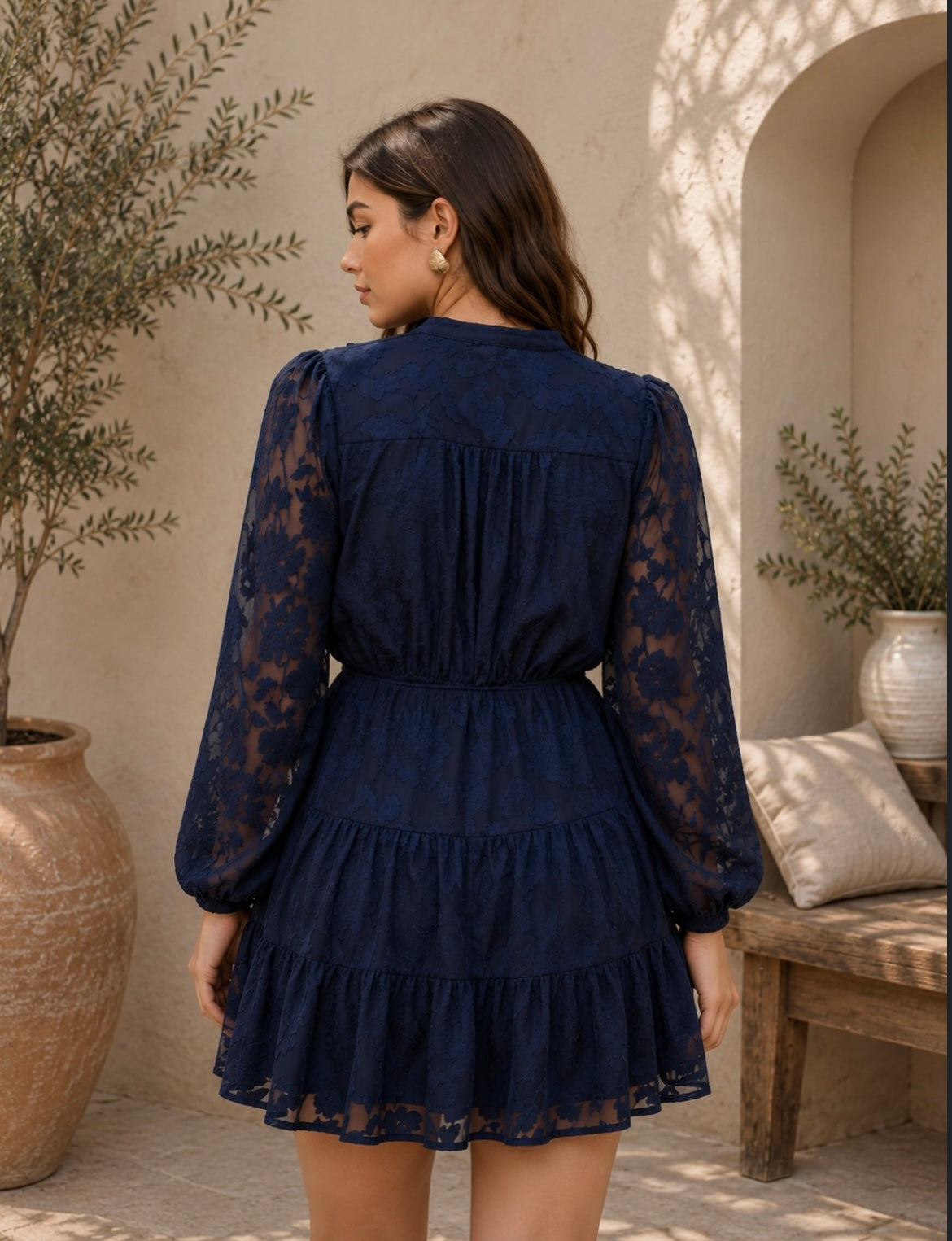 Vestido azul marino con mangas #11974