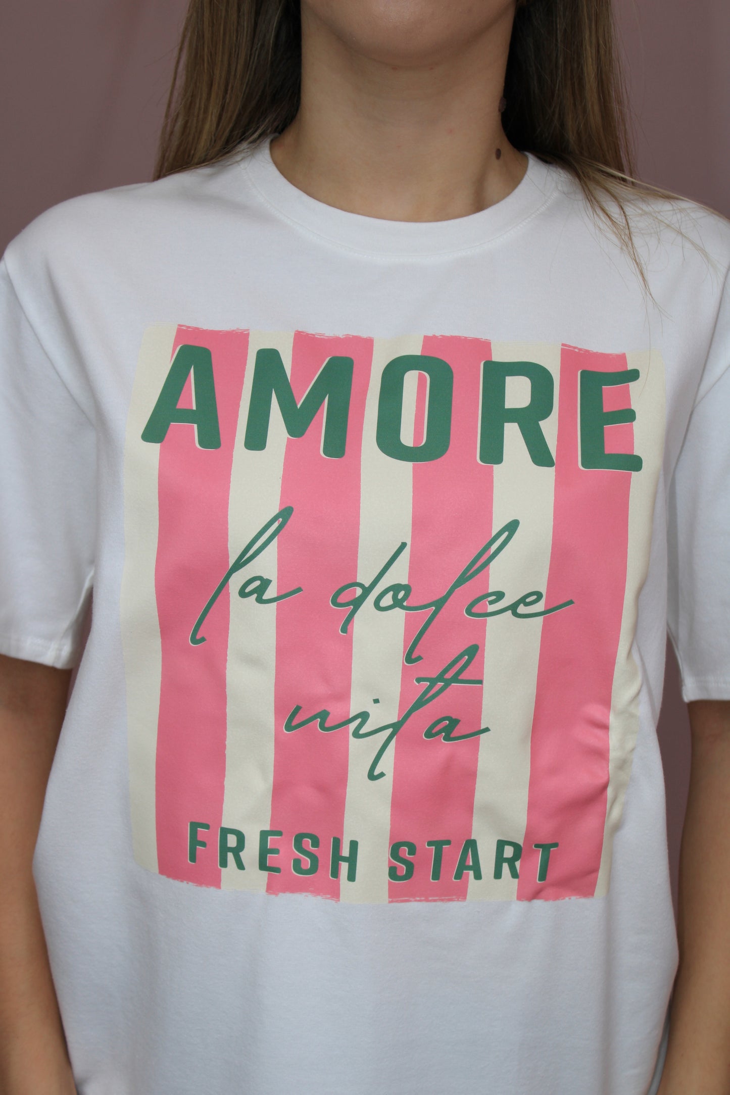 Tshirt blanca con estampado rosa #11882