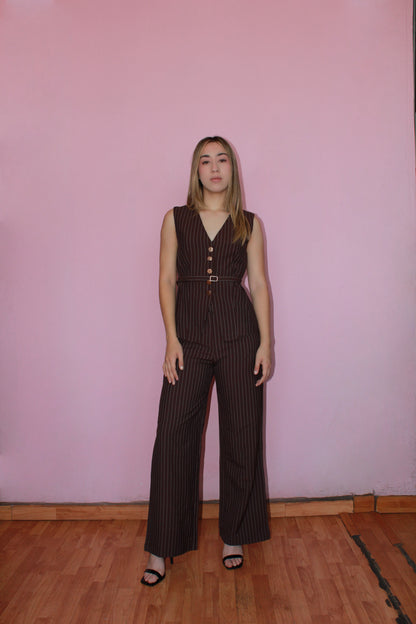 Set café de rayas blancas #11385