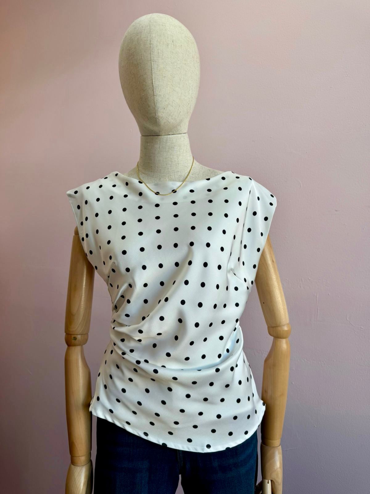 Blusa polka Dots con detalle en la cintura #11945￼