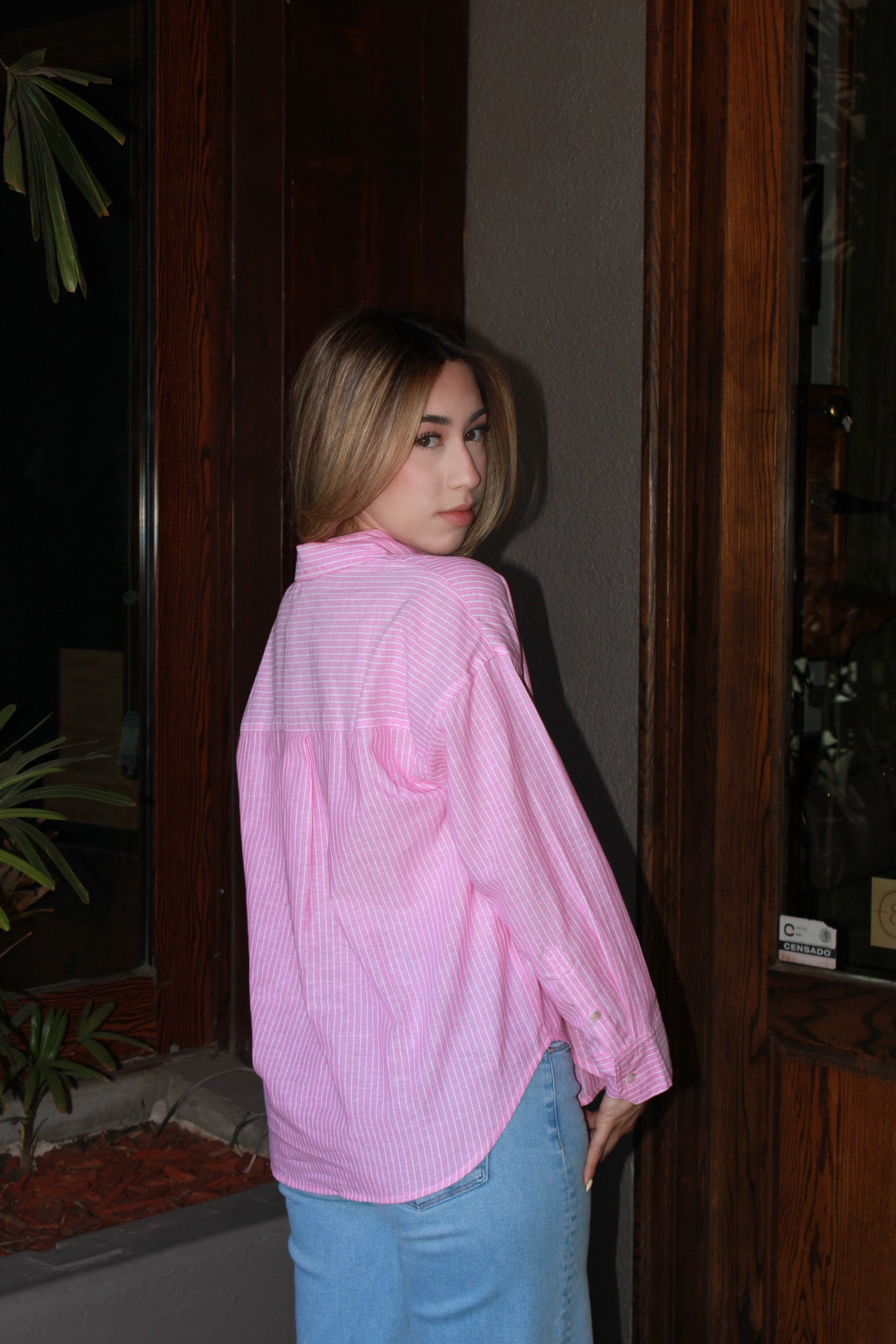 Camisa de manta rosa rayada #11239