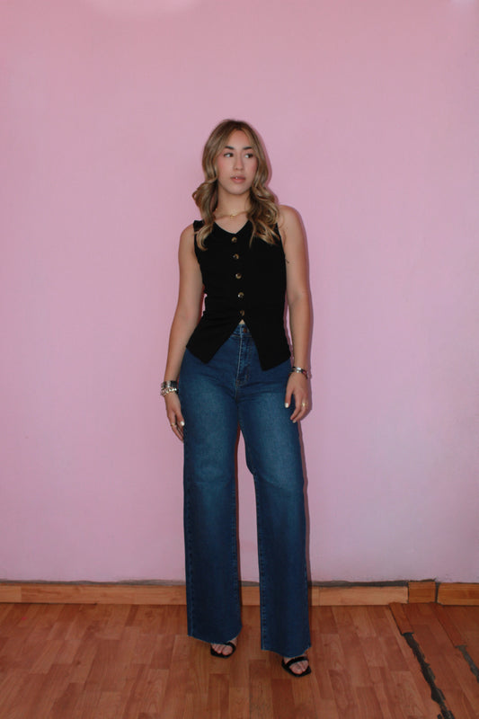 Chaleco negro de botones con strech #11336