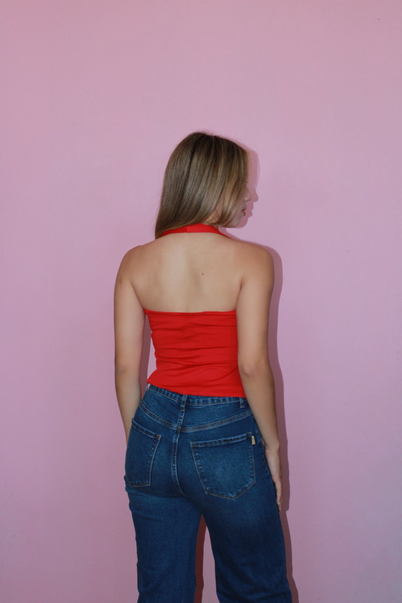 Top rojo halter drapeado #11354