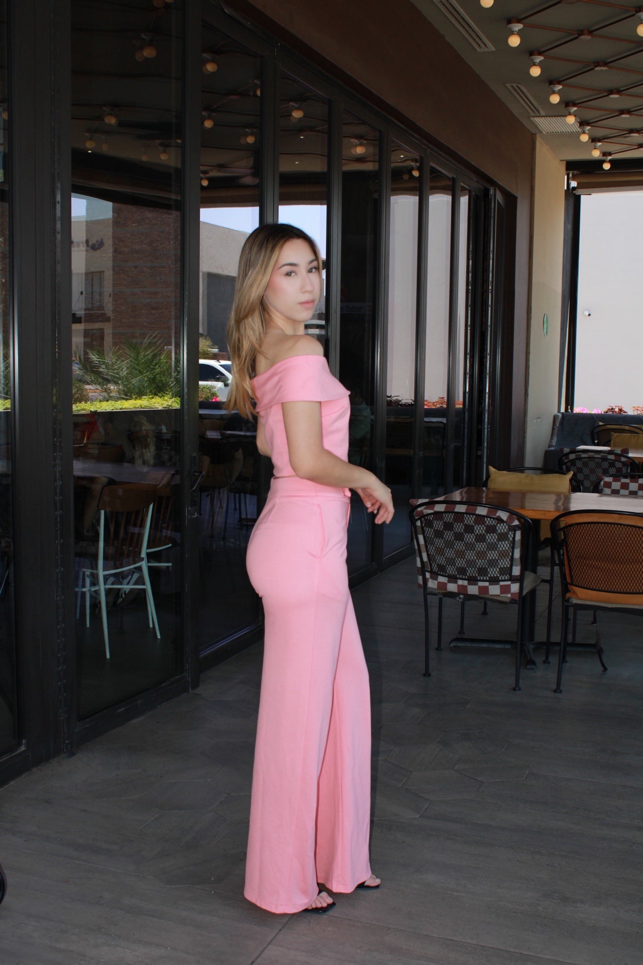 Set rosa salmón off shoulder #11299