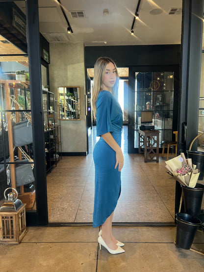 Vestido azul escote en V#11850