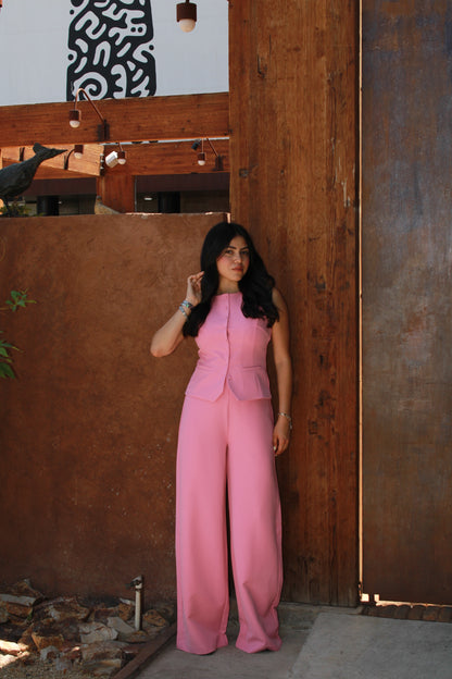Set rosa de chaleco y pantalón #11252