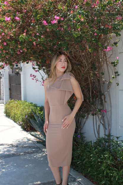 Vestido mocha con moño #11214
