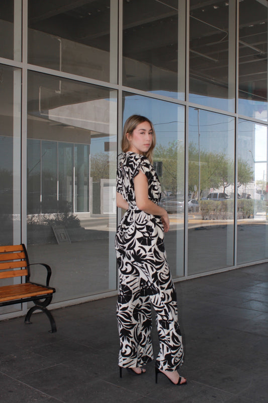 Jumpsuit manta blanco c negro #11101