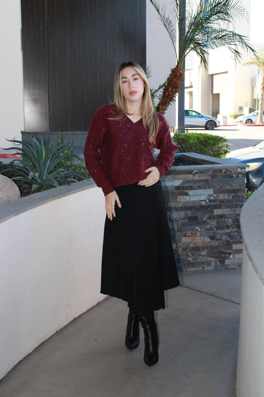 Suéter guinda, cuello V con brillos#11601